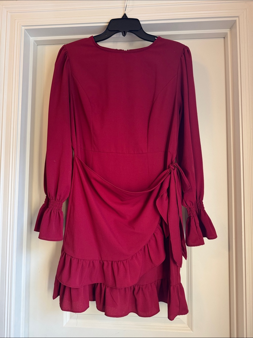 Women's Ruffle Wrap Dress in Deep Berry